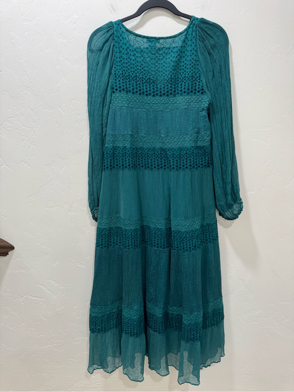Sundance Adore Moi Chiffon Midi Dress Pacific Blue Green Eyelet Sheer S *FLAW - Picture 6 of 12
